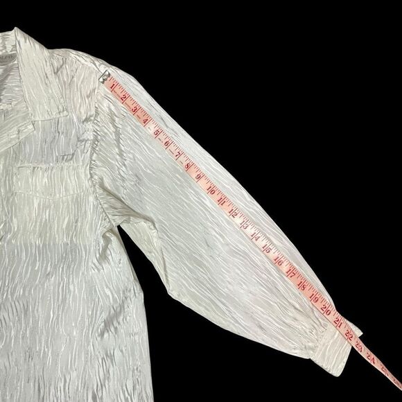 Vintage 90s Adolfo Collectibles White Self pattern Long sleeve Blouse size 9/10 - Picture 13 of 13